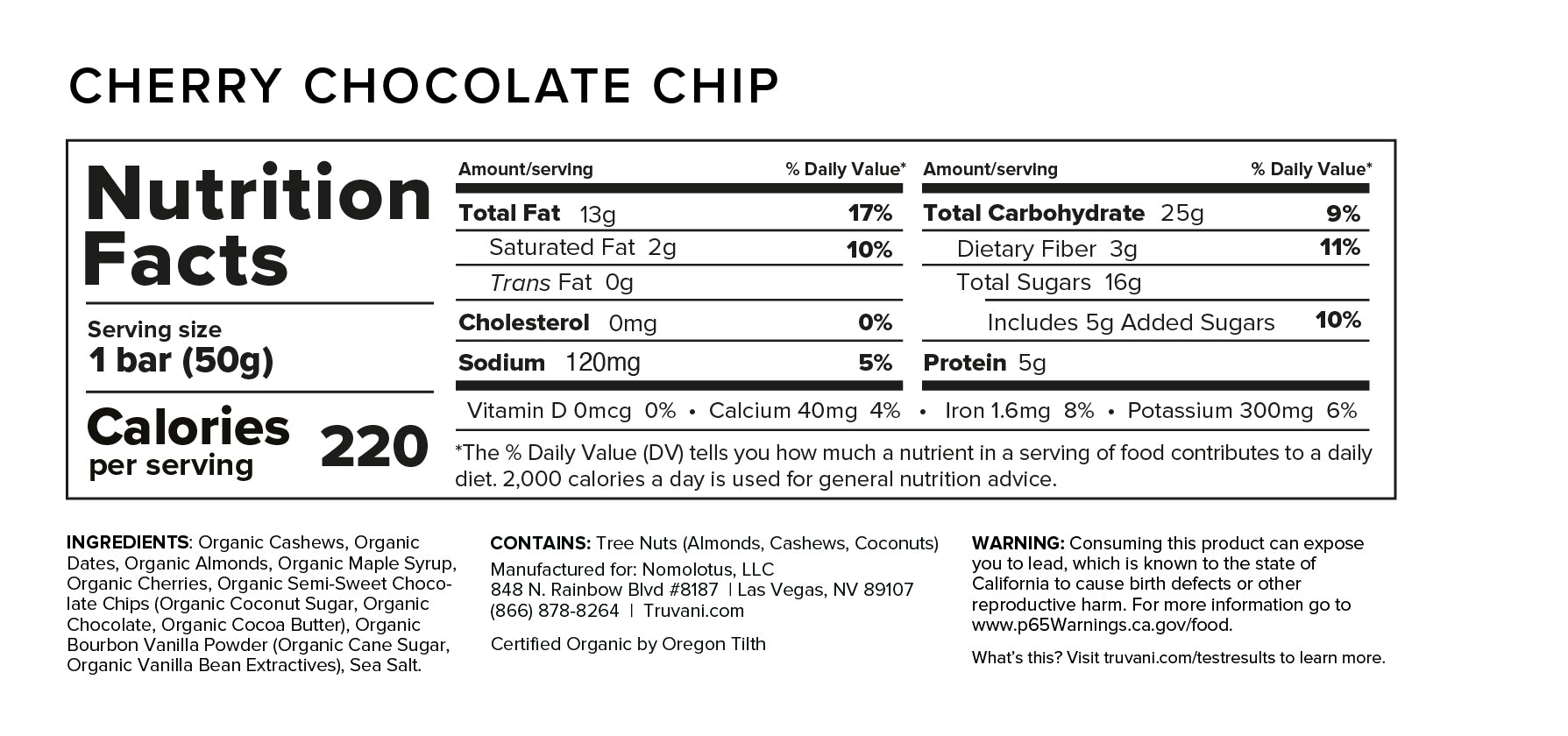 Nutrition Facts for Cherry Chocolate Chip