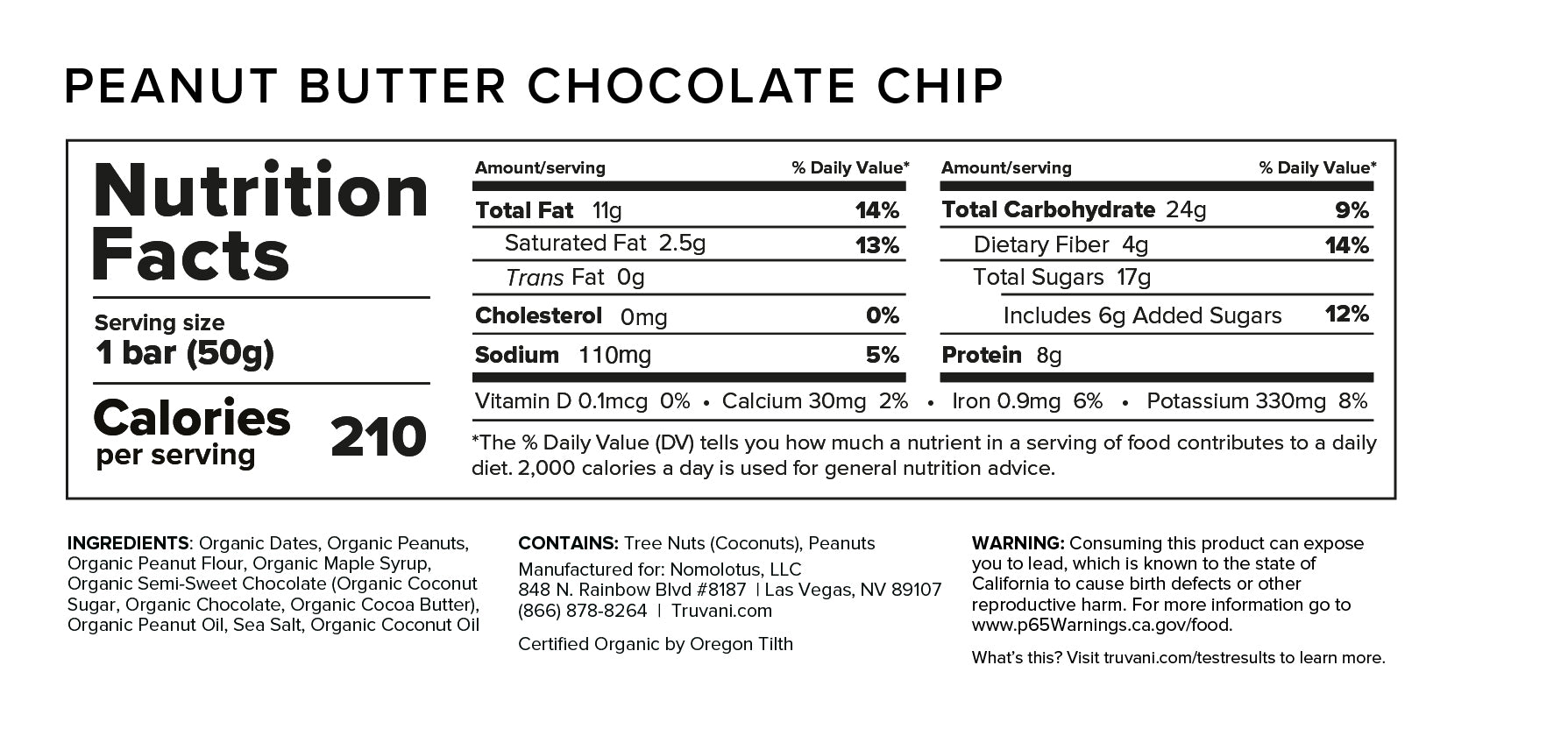 Nutrition Facts for Peanut Butter Chocolate Chip