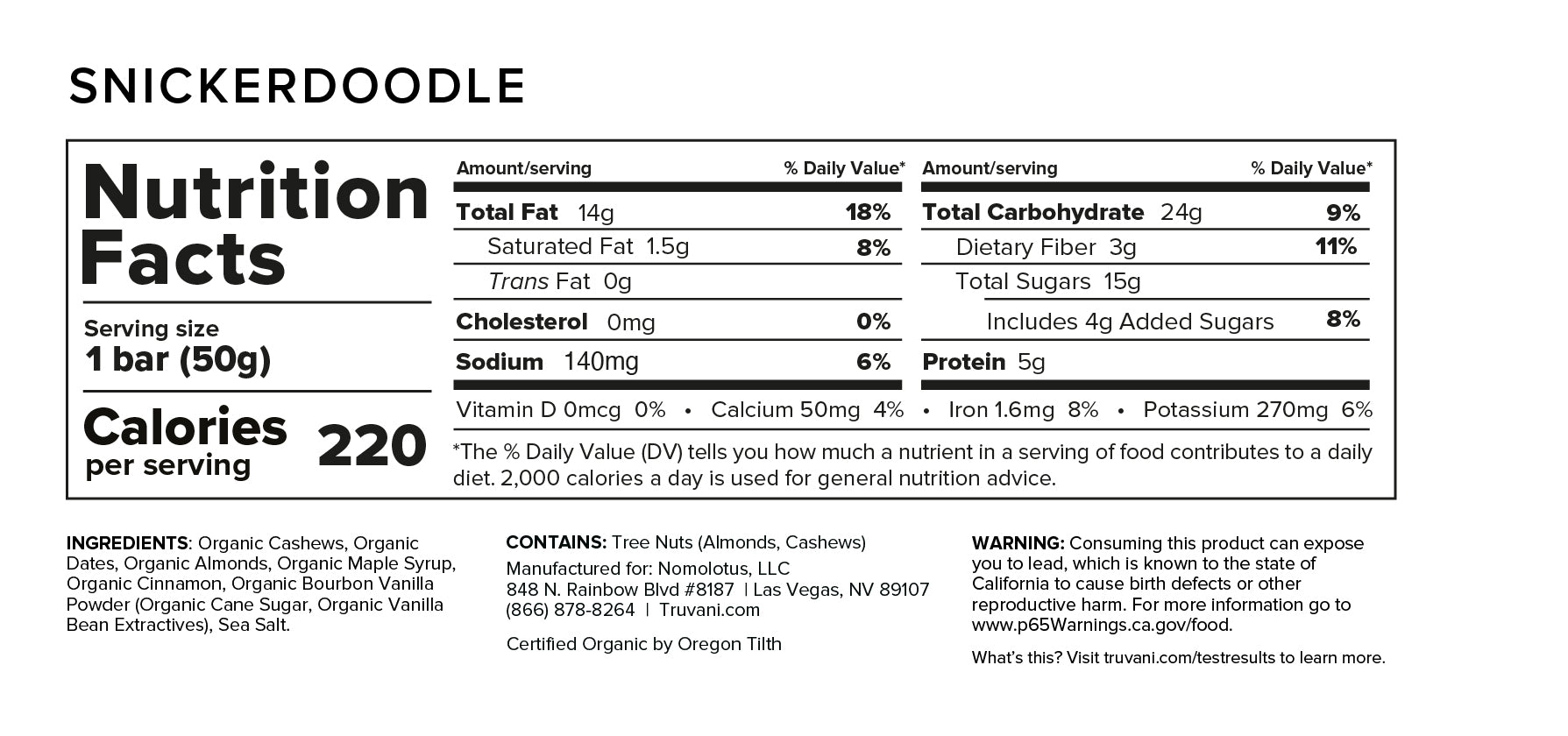 Nutrition Facts for Snickerdoodle