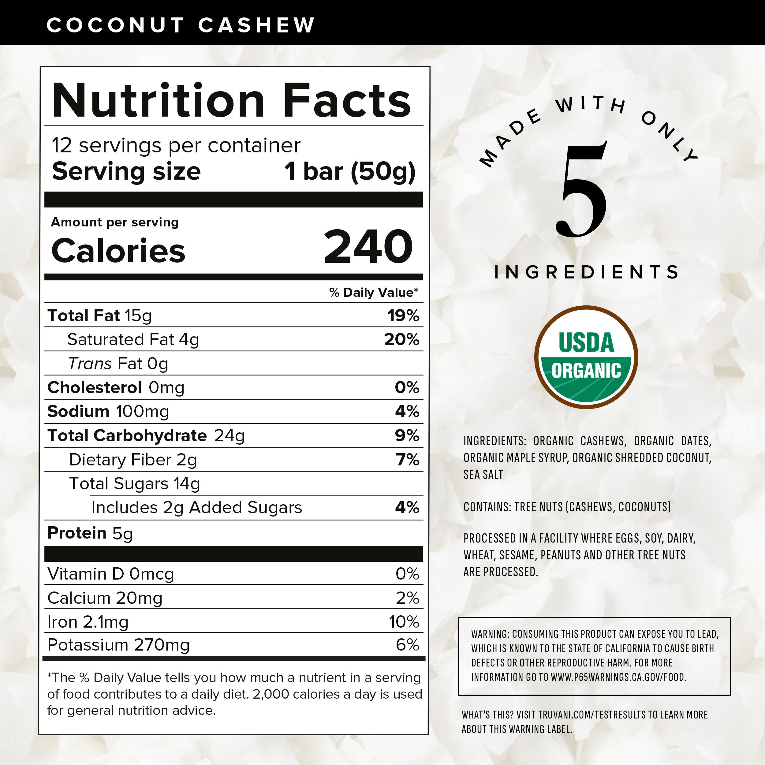 Nutrition Facts for Coconut Cashew