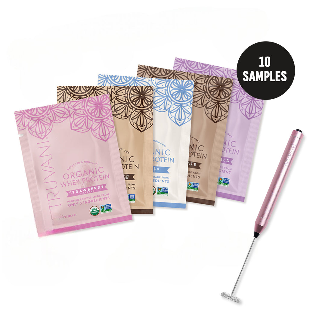 Whey Protein Sample Pack (10 samples) + FREE Pink Frother