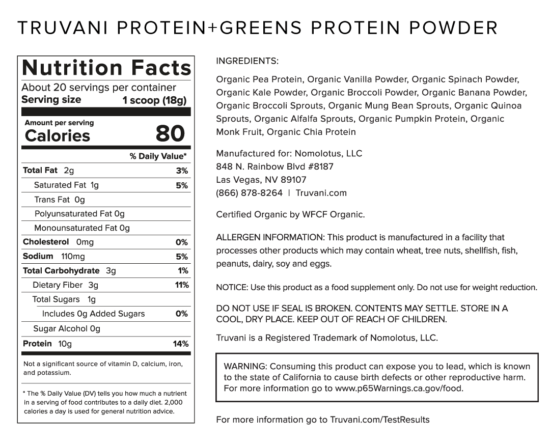 Truvani Protein + Greens Nutrition Facts